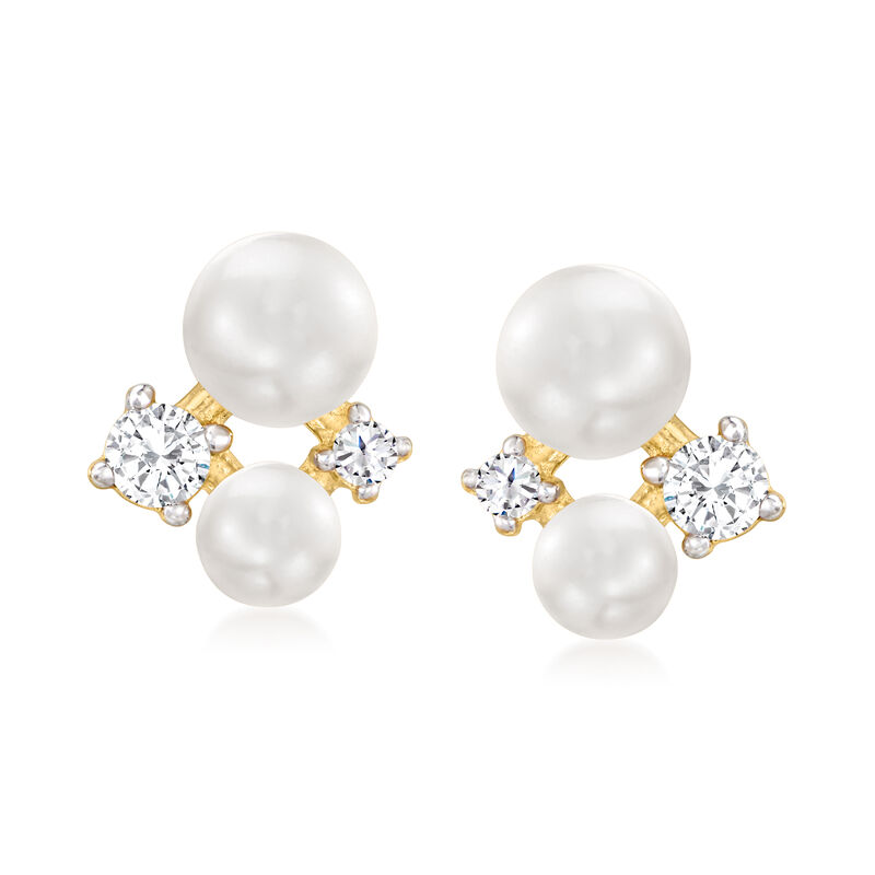 Charles Garnier &quot;Venus&quot; 2.5-4mm Cultured Pearl Earrings with CZs in 18kt Gold Over Sterling image number 0