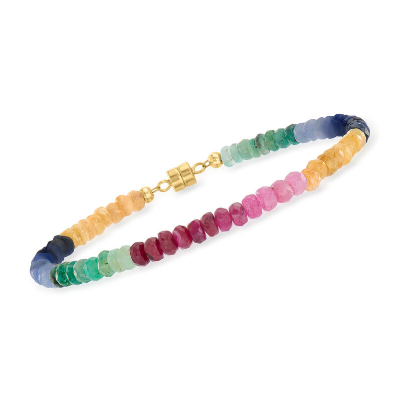 25.00 ct. t.w. Multicolored Sapphire Bead Bracelet with 14kt Yellow Gold Magnetic Clasp image number 0