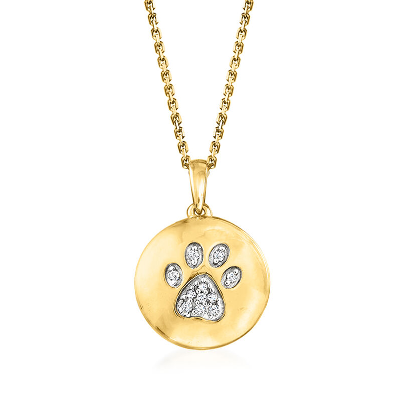 Diamond Paw Print Circle Pendant Necklace in 18kt Gold Over Sterling image number 0