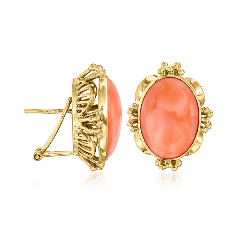 C. 1980 Vintage Pink Coral Earrings in 18kt Yellow Gold image number 2