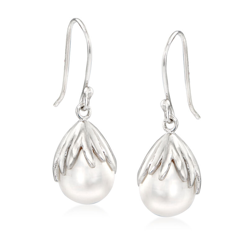 9x14mm Cultured Pearl Teardrop Earrings in Sterling Silver image number 0