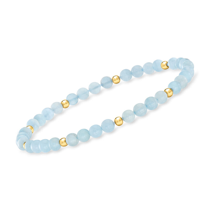 20.00 ct. t.w. Aquamarine Bead Stretch Bracelet with 14kt Yellow Gold image number 0