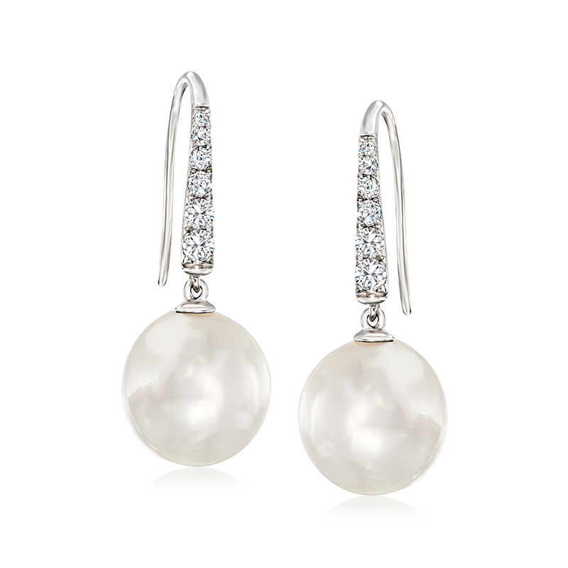 10-11mm Cultured South Sea Pearl and .26 ct. t.w. Diamond Drop Earrings in 14kt White Gold image number 0