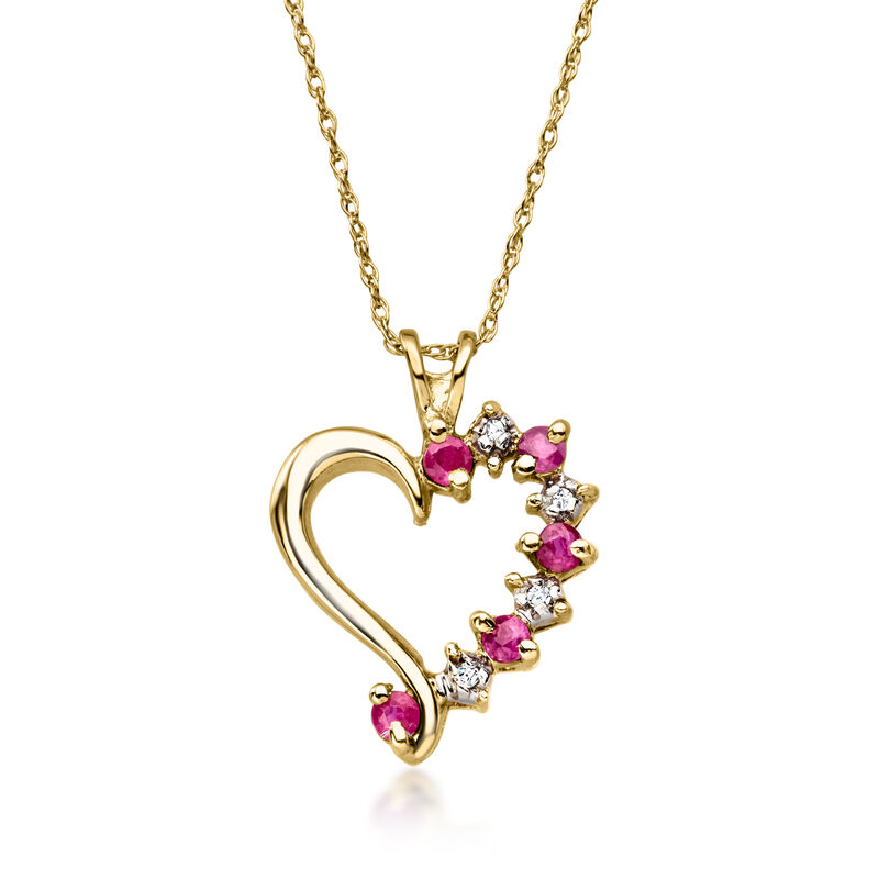 C. 1980 Vintage .30 ct. t.w. Ruby Heart Pendant Necklace with Diamonds in 14kt Yellow Gold. 18" image number 0