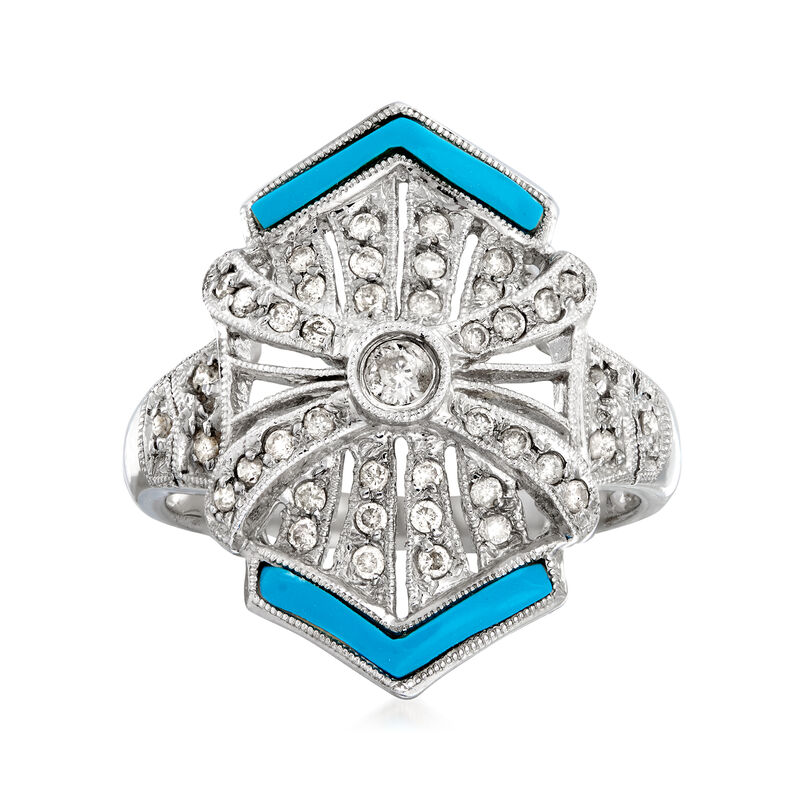 C. 1990 Vintage .40 ct. t.w. Diamond Ring with Blue Resin in 14kt White Gold. Size 7.25 image number 0