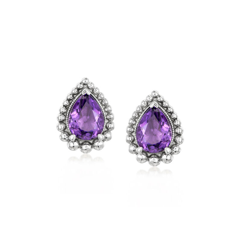 Gabriel & Co. 2.20 ct. t.w. Amethyst Beaded-Edge Teardrop Earrings in Sterling Silver  image number 0