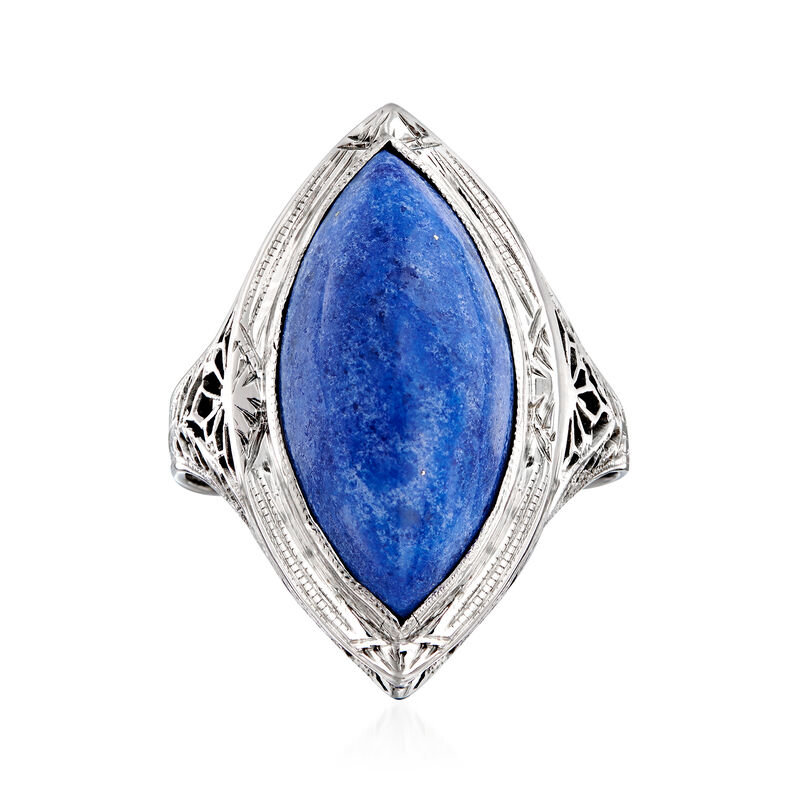 C. 1950 Vintage Lapis Navette Ring in 14kt White Gold. Size 5.5 image number 0