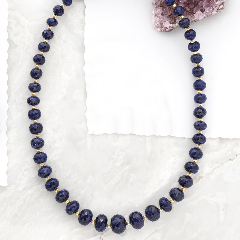 Sapphire Bead Necklace with 14kt Yellow Gold image number 2