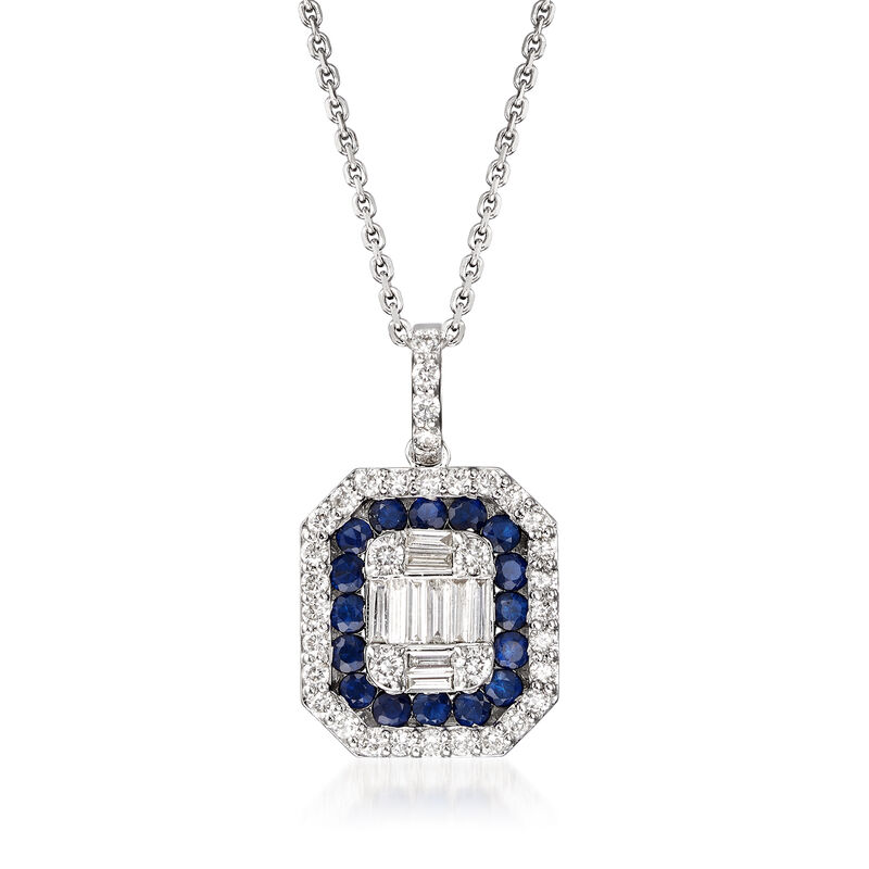 .50 ct. t.w. Diamond and .40 ct. t.w. Sapphire Pendant Necklace in 14kt White Gold image number 0