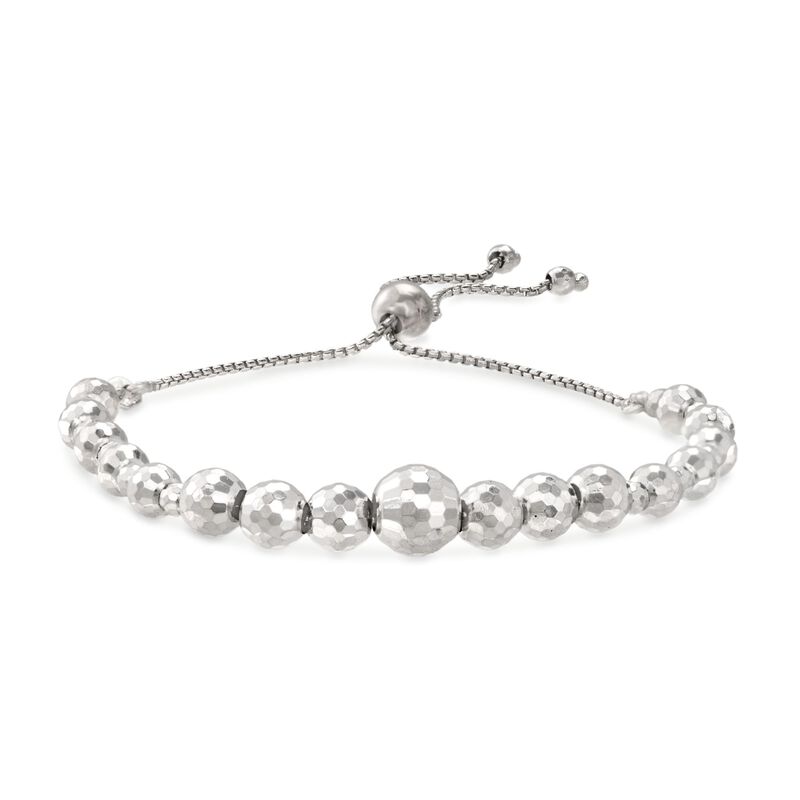 3-8mm Sterling Silver Faceted Bead Bolo Bracelet image number 3