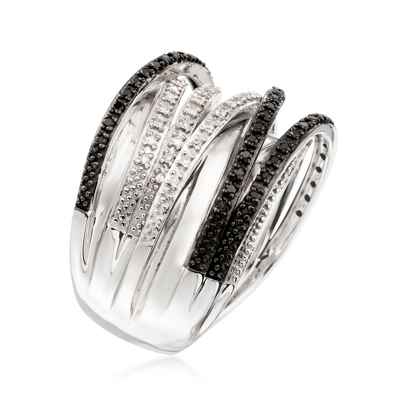 .30 ct. t.w. Black and White Diamond Highway Ring in Sterling Silver image number 2