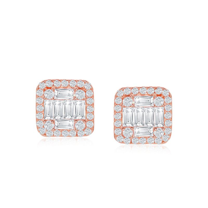 .85 ct. t.w. Baguette and Round CZ Square Stud Earrings in 18kt Rose Gold Over Sterling image number 0