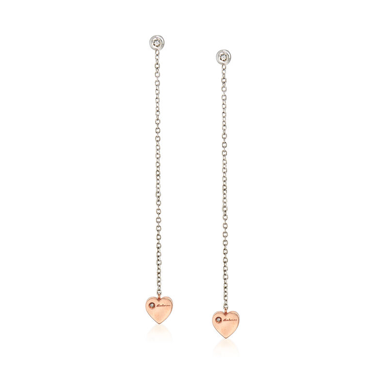 C. 2000 Vintage Salvini .10 ct. t.w. Diamond Heart Drop Earrings in 18kt Two-Tone Gold image number 0