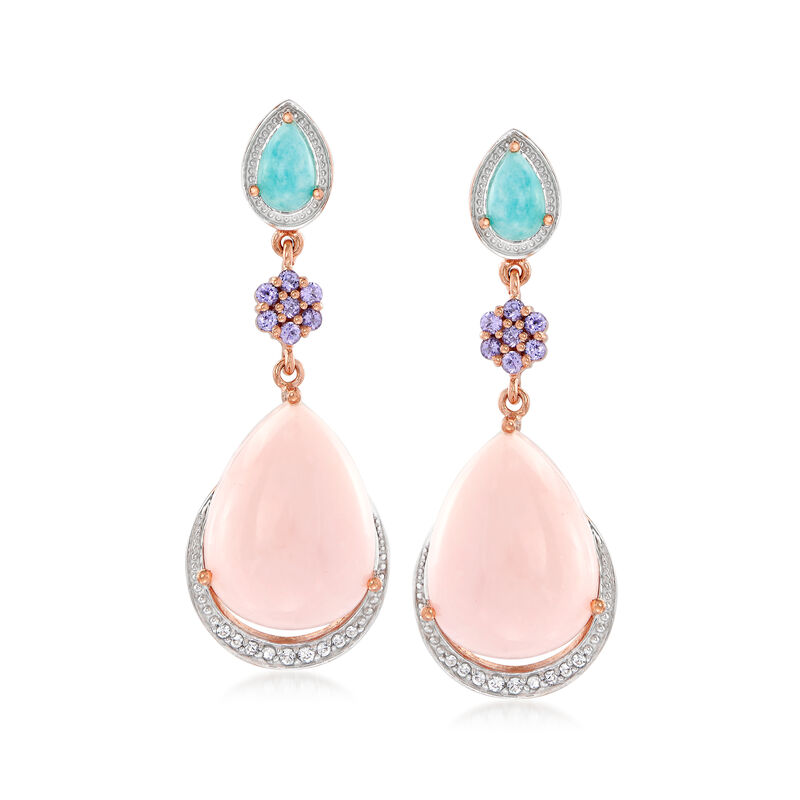 Pink Opal and .60 ct. t.w. Multi-Gemstone Drop Earrings in 18kt Rose Gold Over Sterling Silver image number 0