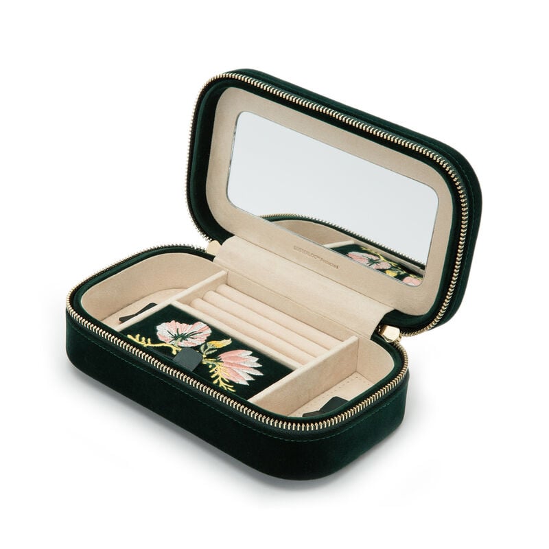 WOLF &quot;Zoe&quot; Forest Green Velvet Floral Jewelry Travel Case image number 0