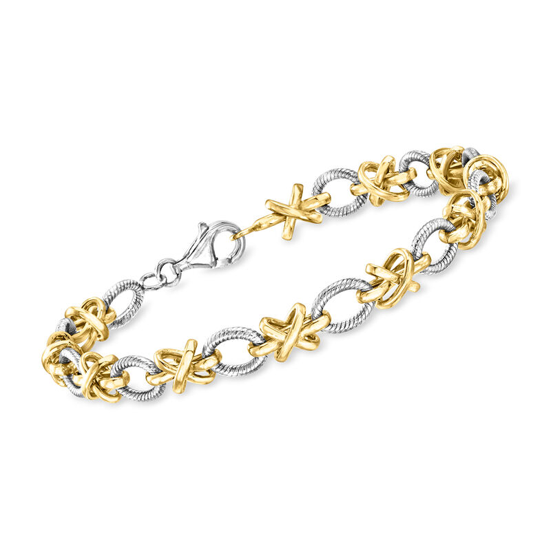 Sterling Silver and 18kt Gold Over Sterling XO Bracelet image number 0