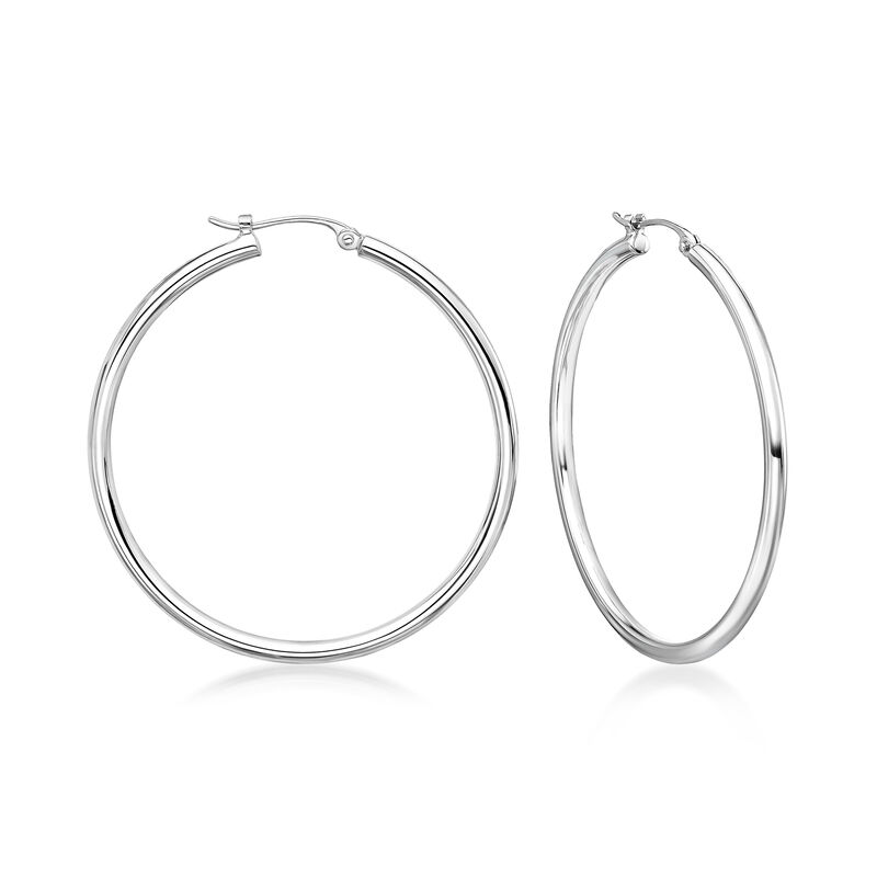 2mm Platinum Hoop Earrings. 1 3/8&quot; image number 0