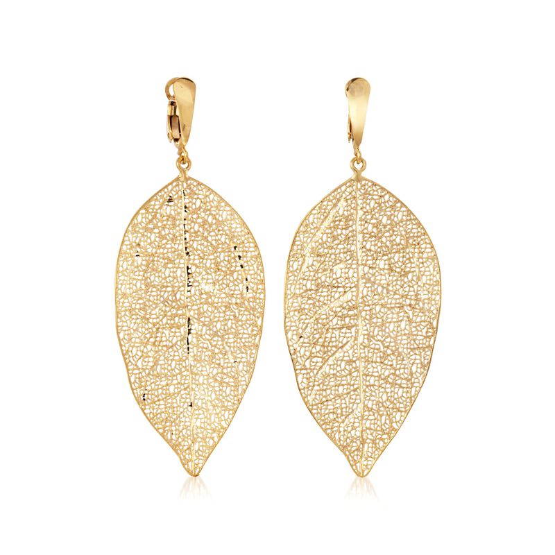 Italian 14kt Yellow Gold Filigree Leaf Drop Earrings image number 2