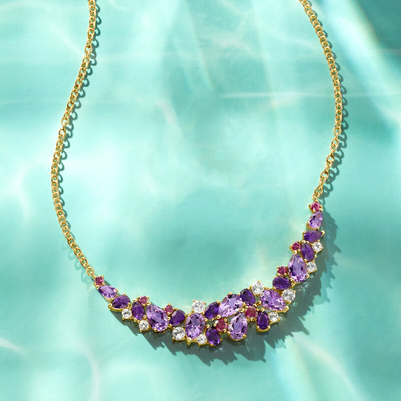 12.90 ct. t.w. Amethyst, Rhodolite Garnet and White Topaz Collar Necklace in 18kt Gold Over Sterling. 18&quot; image number 2