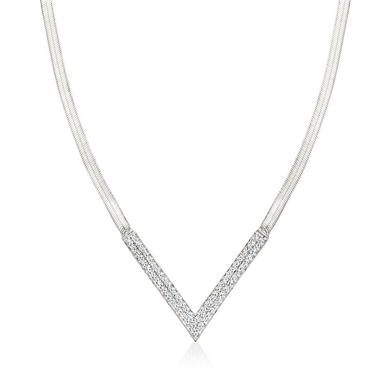 .75 ct. t.w. Diamond Chevron Herringbone Necklace in Sterling Silver image number 0