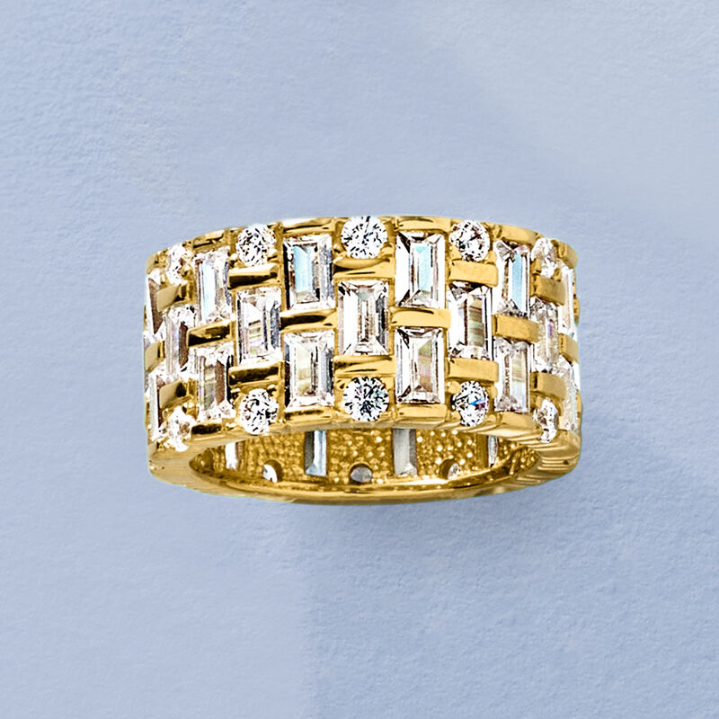 6.55 ct. t.w. Baguette and Round CZ Eternity Band in 18kt Gold Over Sterling image number 3