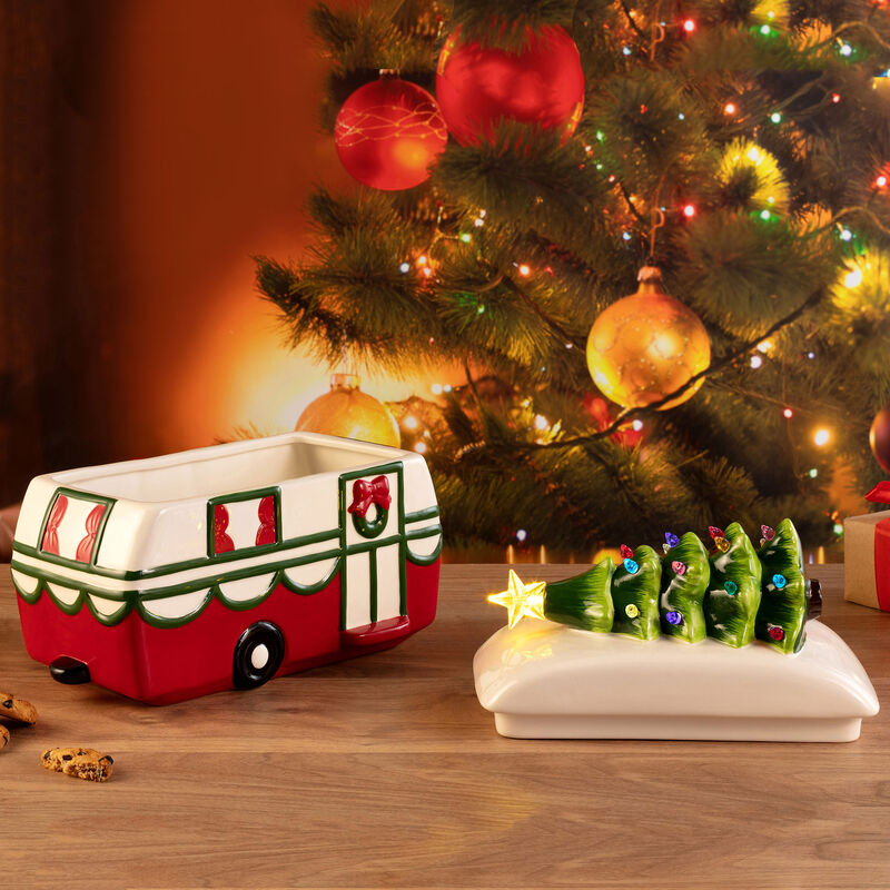 Mr. Christmas "Nostalgic" Ceramic Christmas Camper Cookie Jar image number 1