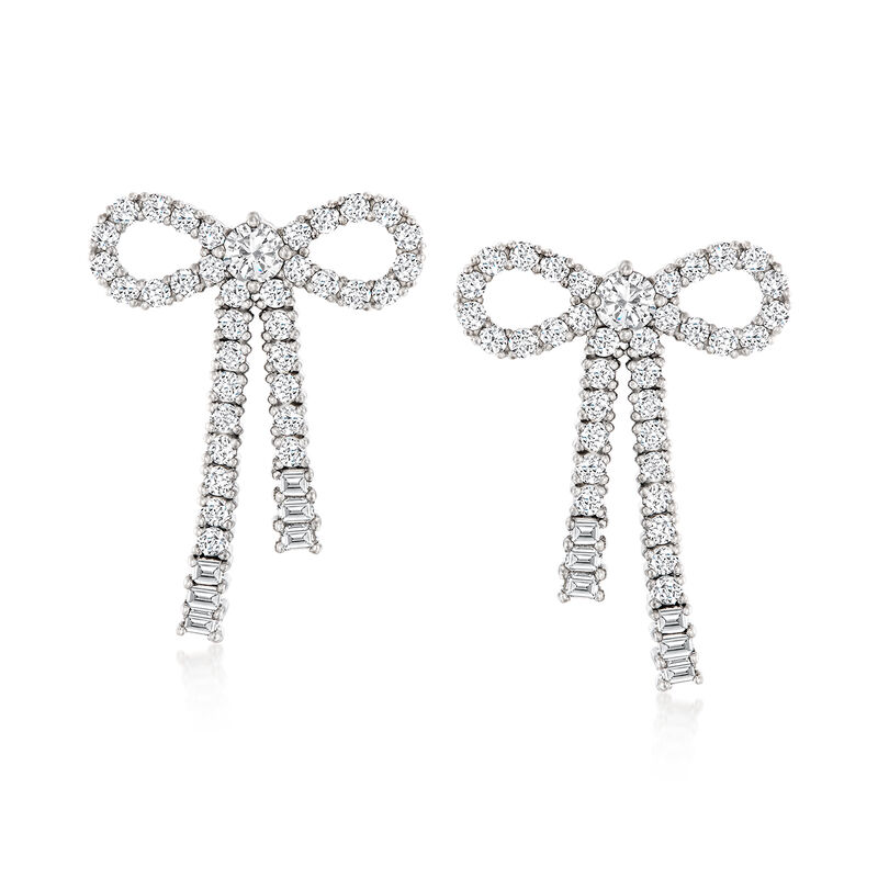 1.90 ct. t.w. White Topaz Bow Drop Earrings in Sterling Silver image number 0