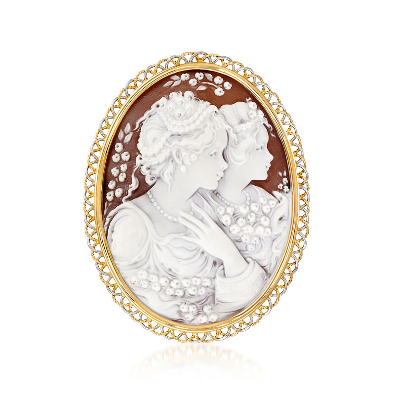 C. 1970 Vintage Pink Shell Cameo Pin/Pendant in Platinum and 18kt Yellow Gold image number 2