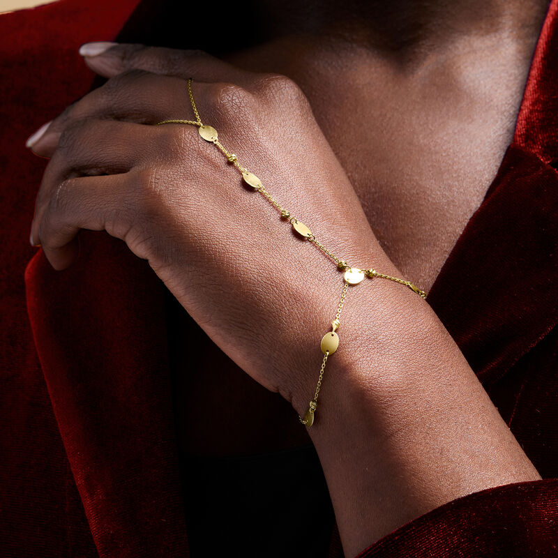 14kt Yellow Gold Disc Station Hand Chain Bracelet. 7&quot; image number 5