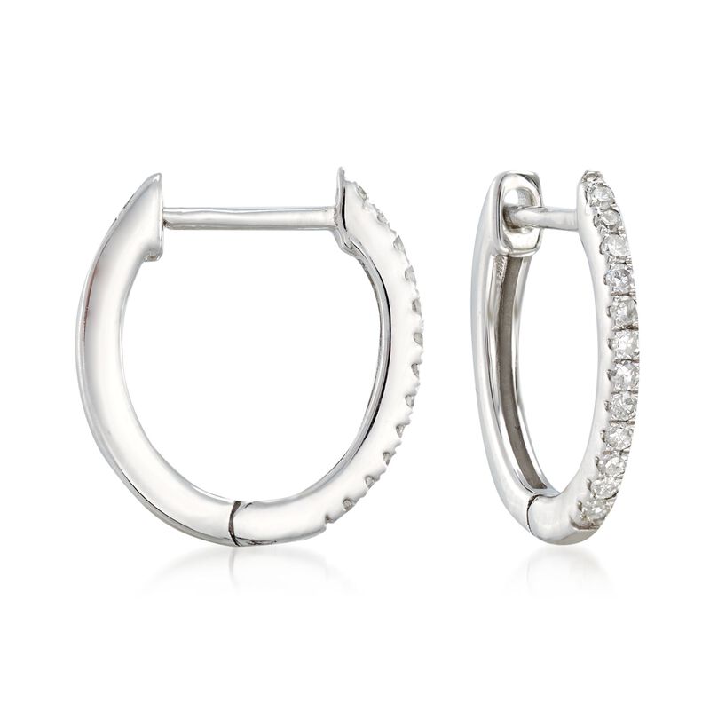 .10 ct. t.w. Diamond Huggie Hoop Earrings in 14kt White Gold. 3/8&quot; image number 0