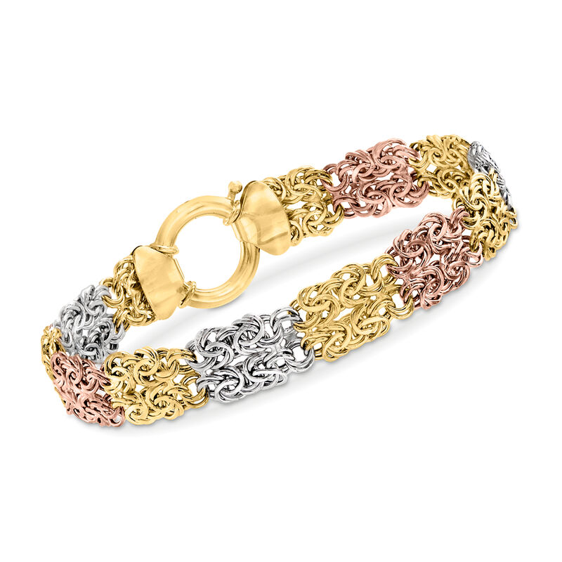 14kt Tri-Colored Gold Byzantine Bracelet image number 0