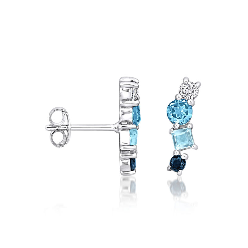 1.10 ct. t.w. Tonal Blue and White Topaz Ear Climbers in Sterling Silver  image number 1