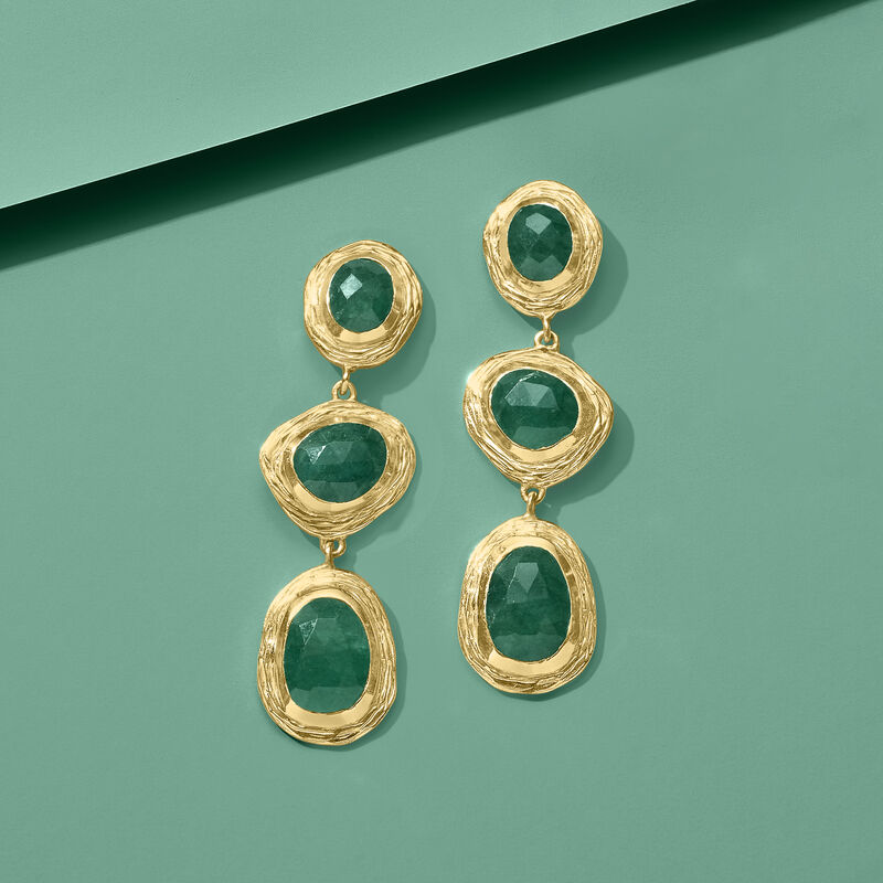 18.00 ct. t.w. Emerald Station Drop Earrings in 18kt Gold Over Sterling image number 2