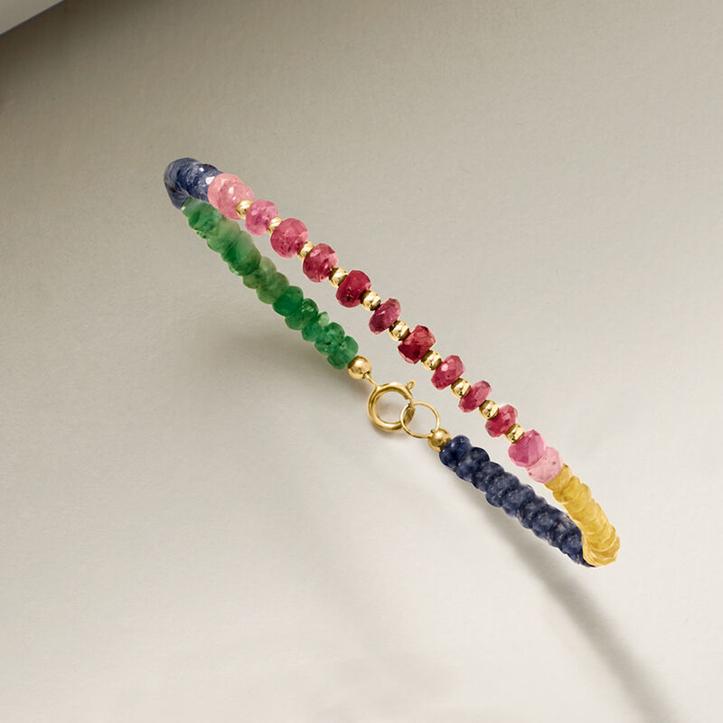 18.00 ct. t.w. Multicolored Sapphire and 4.40 ct. t.w. Ruby Bead Bracelet in 10kt Yellow Gold image number 3