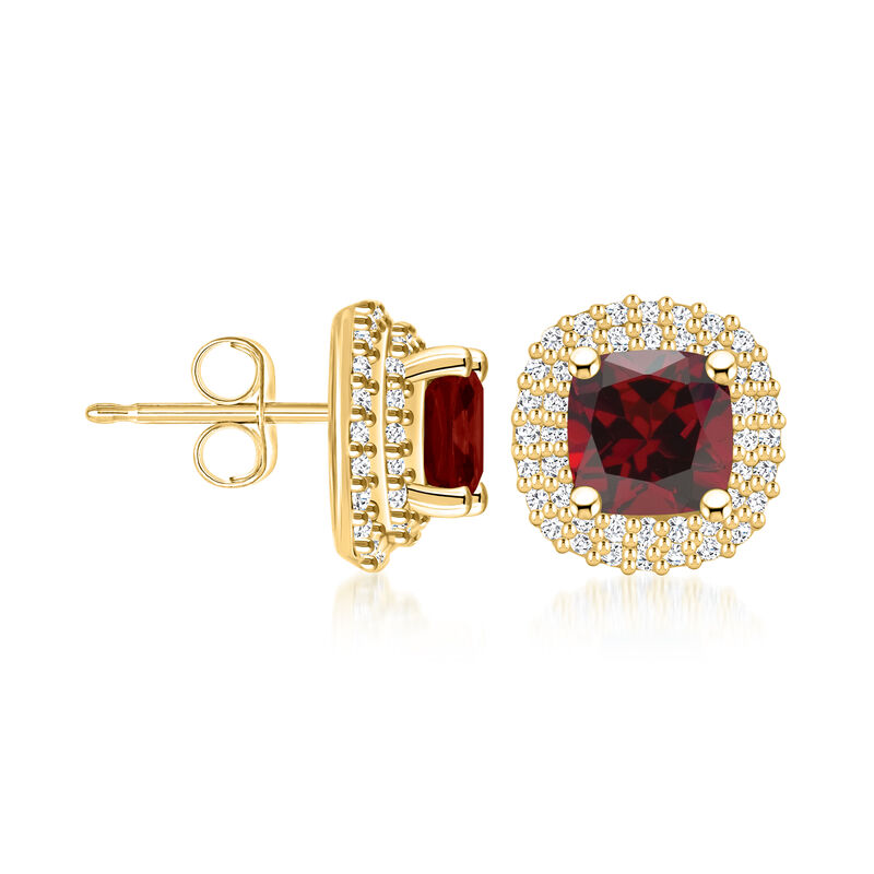 2.40 ct. t.w. Garnet Earrings with .44 ct. t.w. Diamonds in 14kt Yellow Gold  image number 1