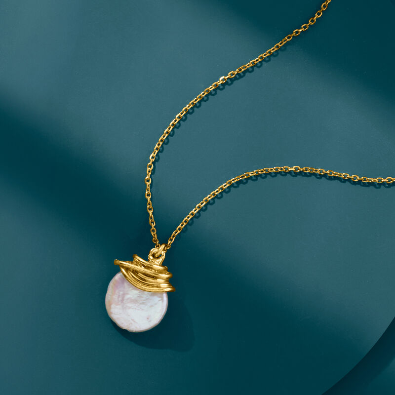 13mm Cultured Coin Pearl Necklace in 18kt Gold Over Sterling. 18&quot; image number 3