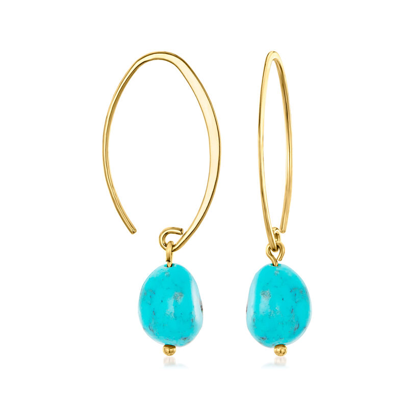 Turquoise Drop Earrings in 14kt Yellow Gold image number 2