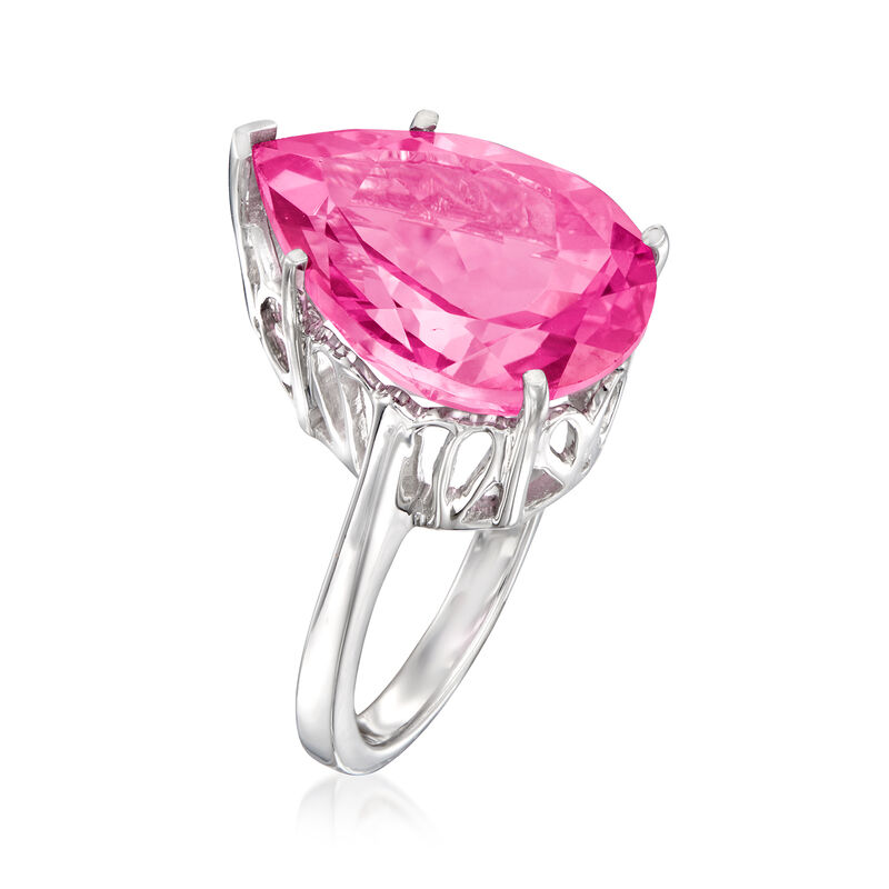 14.00 Carat Pear-Shaped Pink Topaz Ring in Sterling Silver image number 2