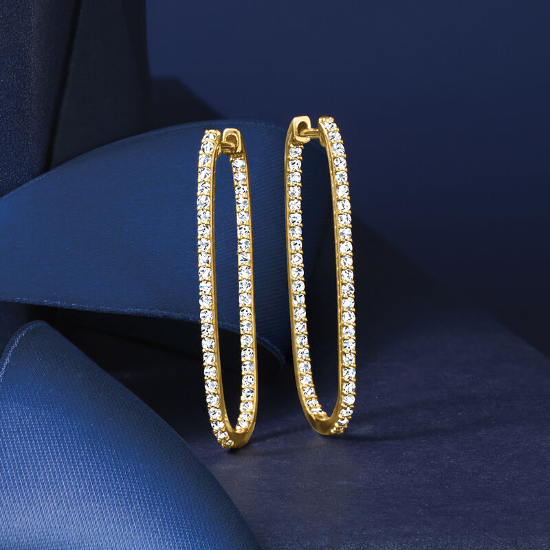 1.00 ct. t.w. Diamond Inside-Outside Paper Clip Link Hoop Earrings in 14kt Yellow Gold. 1 3/8" image number 2