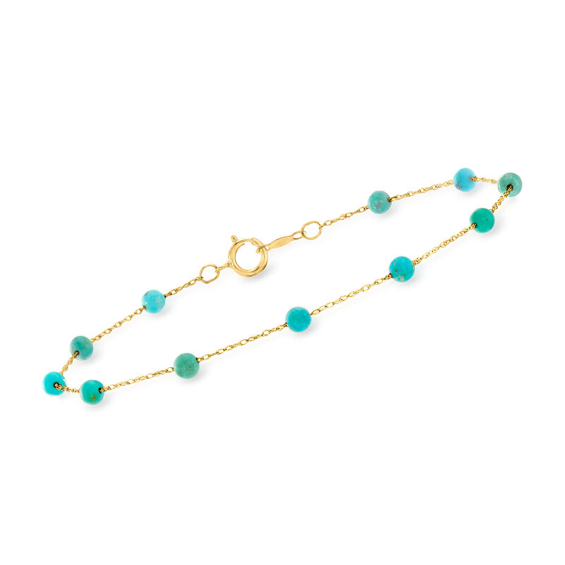 3-3.5mm Turquoise Bead Station Bracelet in 14kt Yellow Gold image number 0