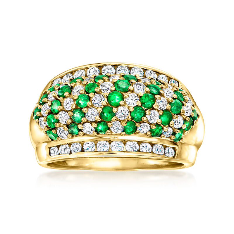 C. 1980 Vintage 1.23 ct. t.w. Diamond and 1.12 ct. t.w. Emerald Striped Ring in 18kt Yellow Gold. Size 8 image number 0