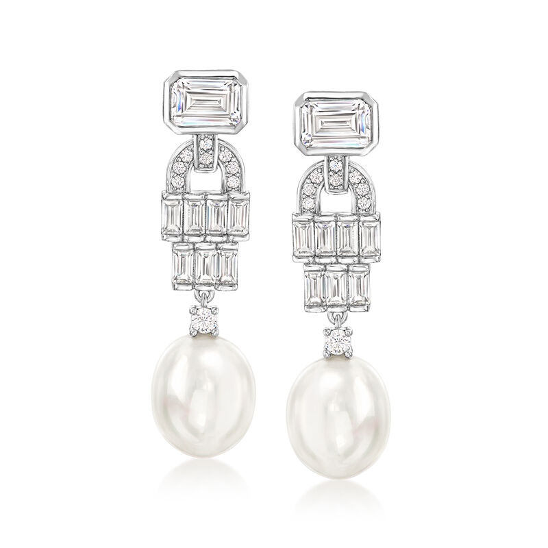10-10.5mm Shell Pearl and 3.60 ct. t.w. CZ Vintage-Style Drop Earrings in Sterling Silver image number 0
