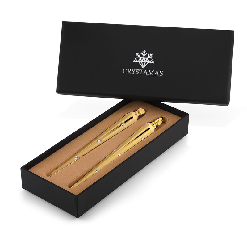 Crystamas Set of 2 Crystal Goldtone Icicle Ornaments image number 1