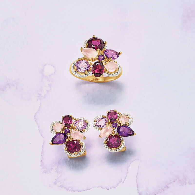 Rose Quartz and 6.50 ct. t.w. Multi-Stone Earrings with .25 ct. t.w. Diamonds in 14kt Rose Gold  image number 4