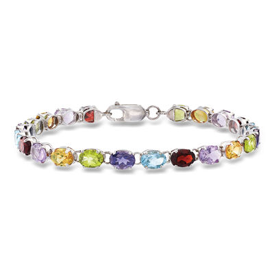 16.60 ct. t.w. Multi-Gemstone Link Bracelet in Sterling Silver