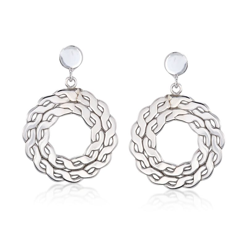 Italian Sterling Silver Open-Space Wreath Drop Earrings image number 0