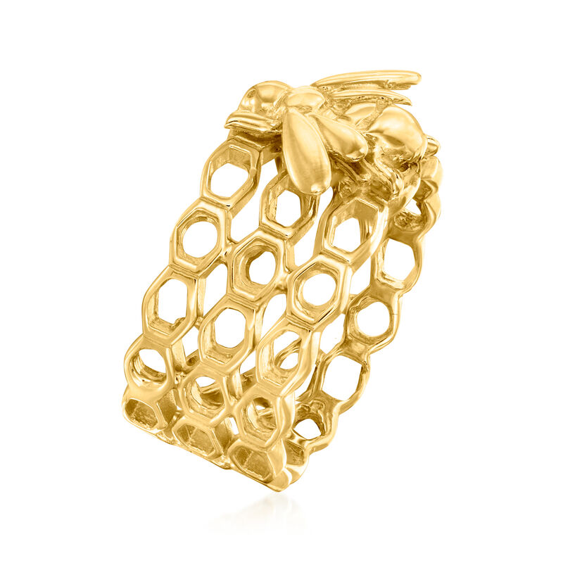 Italian 18kt Gold Over Sterling Bumblebee and Honeycomb Ring image number 2