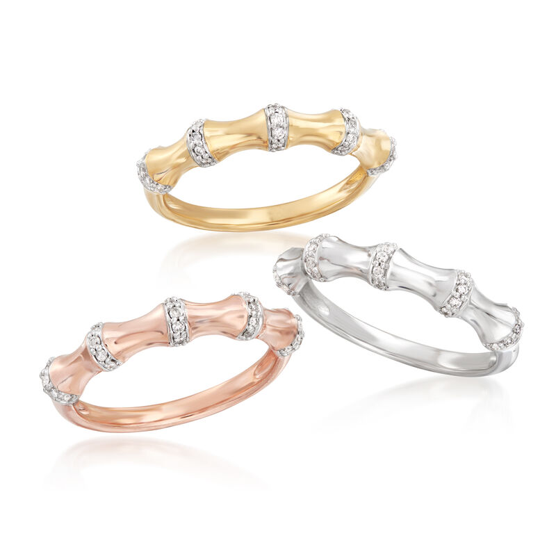.30 ct. t.w. Diamond Jewelry Set: Three Bamboo Bands in 18kt Tri-Colored Gold Over Sterling. Size 6 image number 3