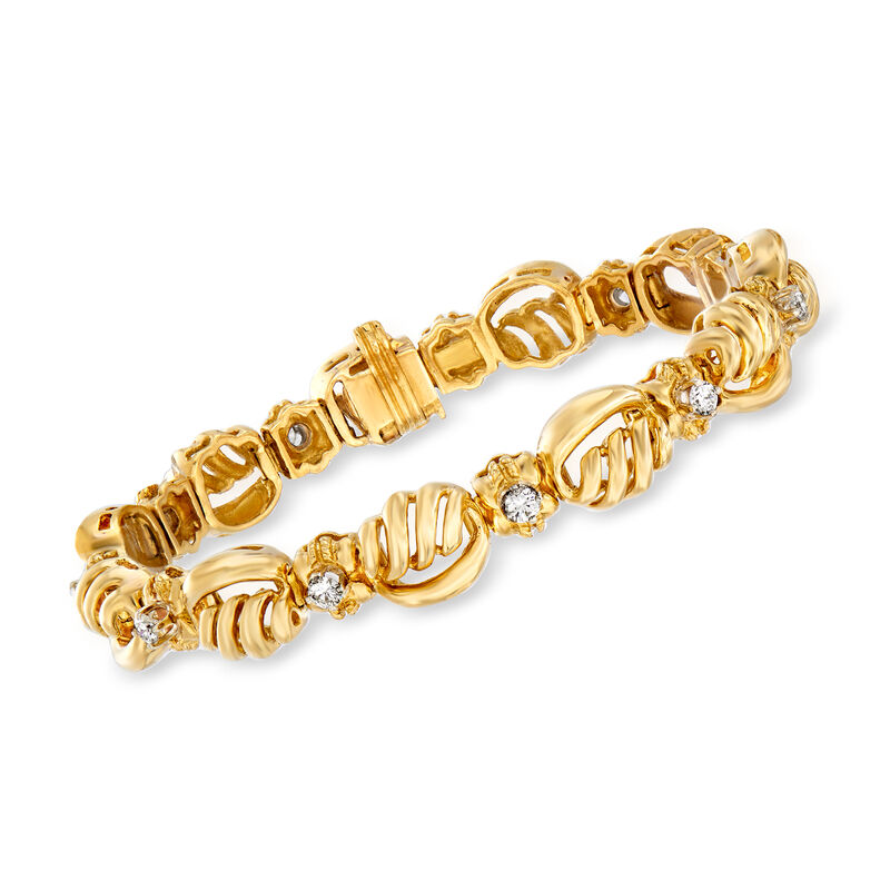 C. 1990 Vintage 1.10 ct. t.w. Diamond Swirl-Link Bracelet in 14kt Yellow Gold. 7&quot; image number 0