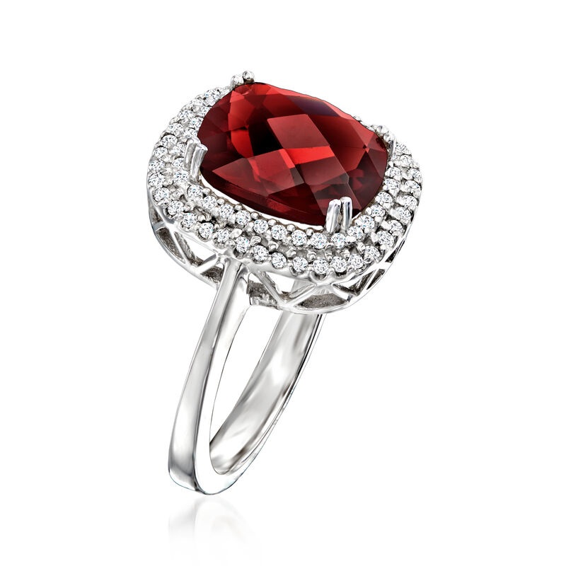 3.50 Carat Garnet and .21 ct. t.w. Diamond Ring in 14kt White Gold image number 2